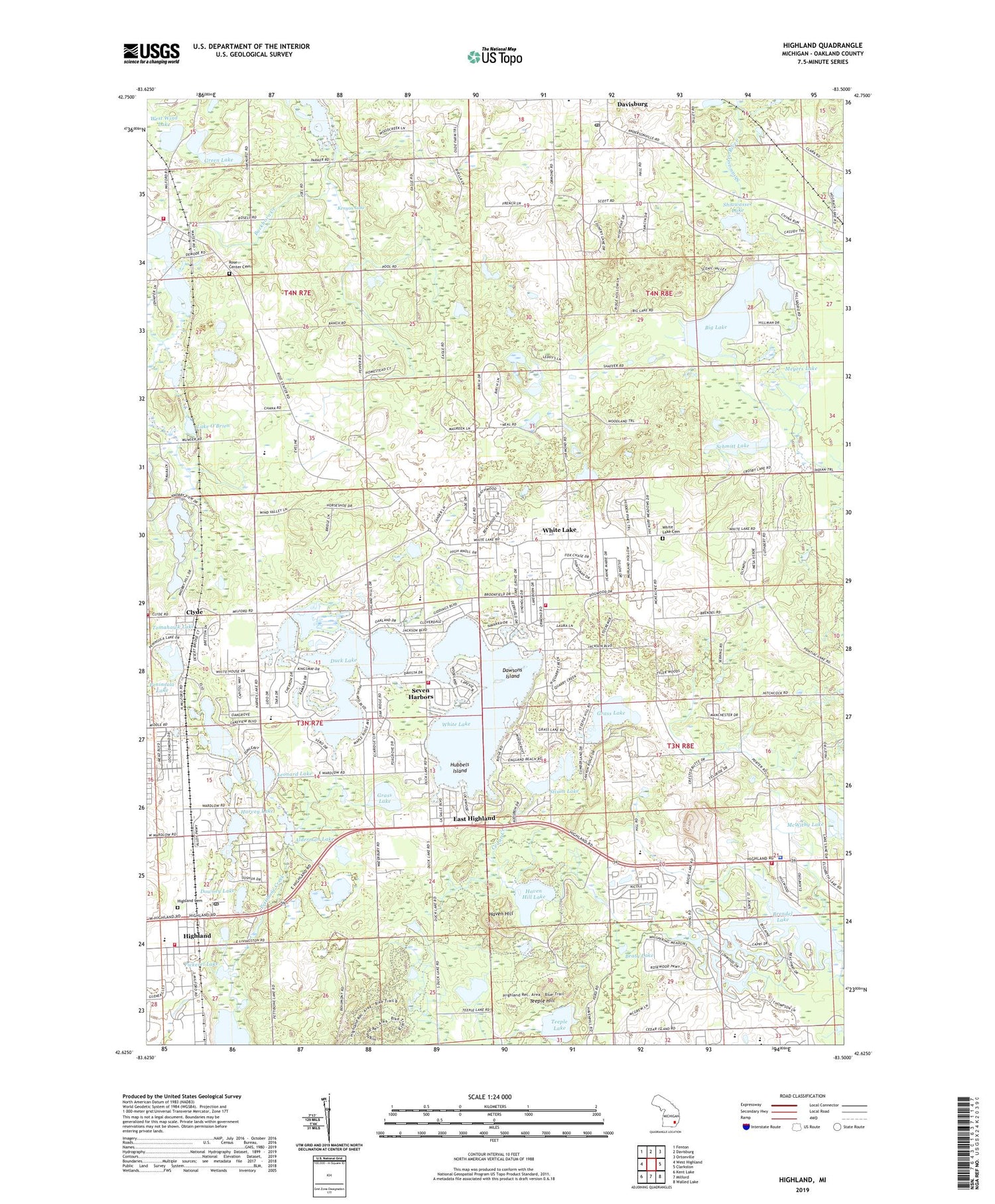 Highland Michigan US Topo Map Image