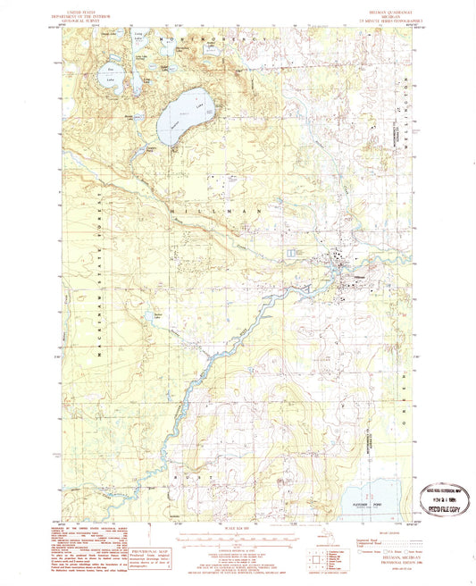 Classic USGS Hillman Michigan 7.5'x7.5' Topo Map Image
