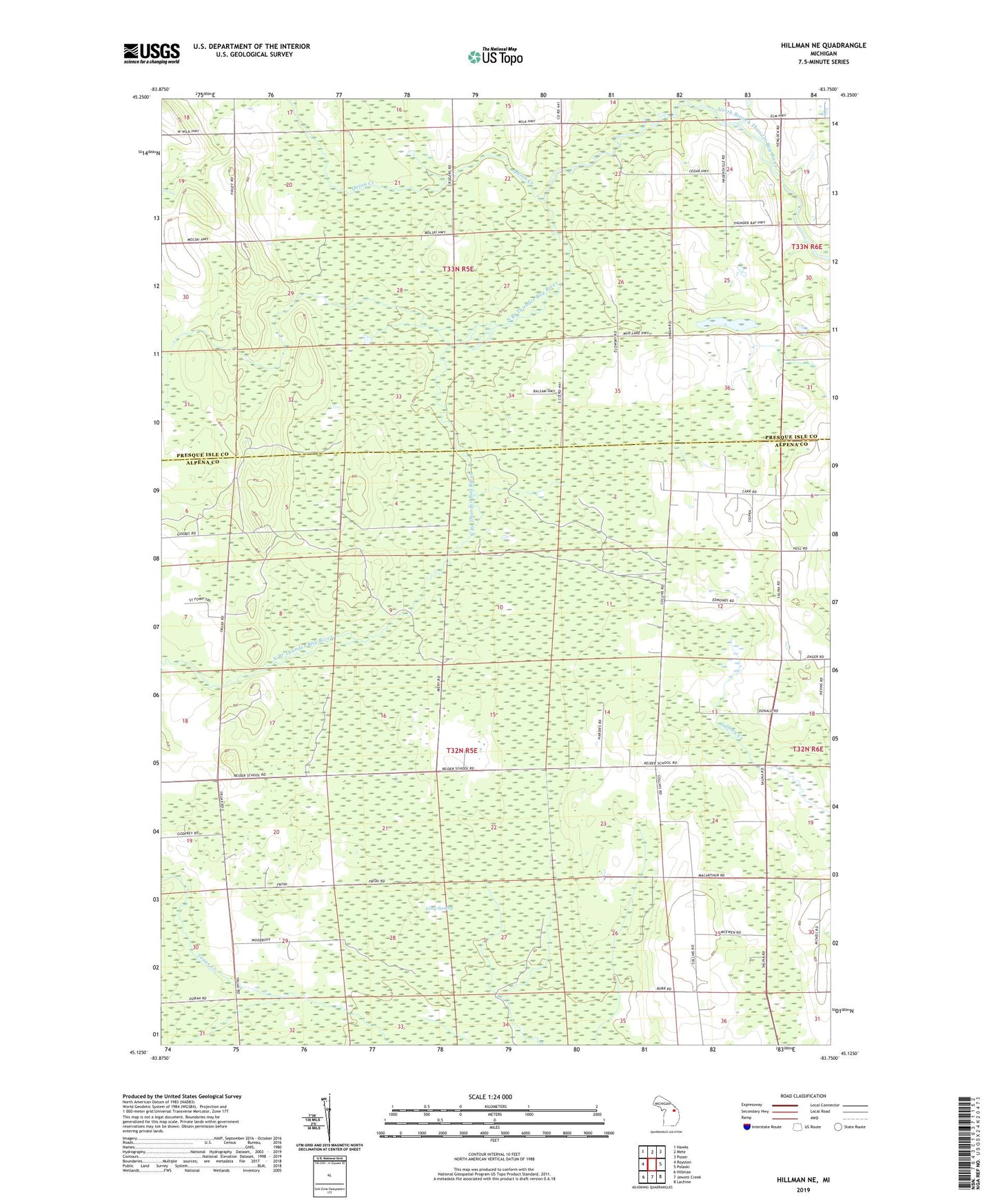 Hillman NE Michigan US Topo Map Image