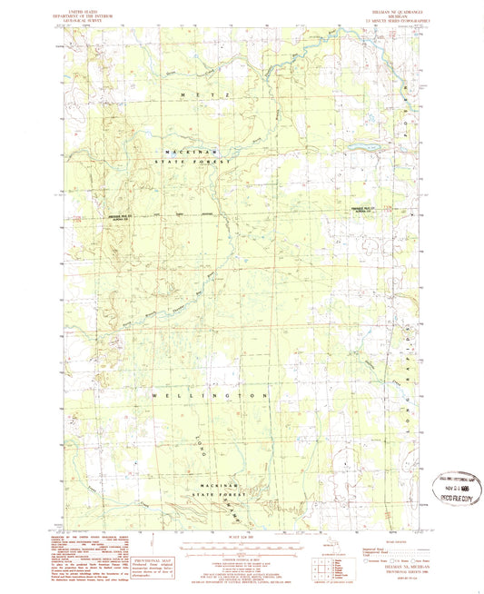 Classic USGS Hillman NE Michigan 7.5'x7.5' Topo Map Image