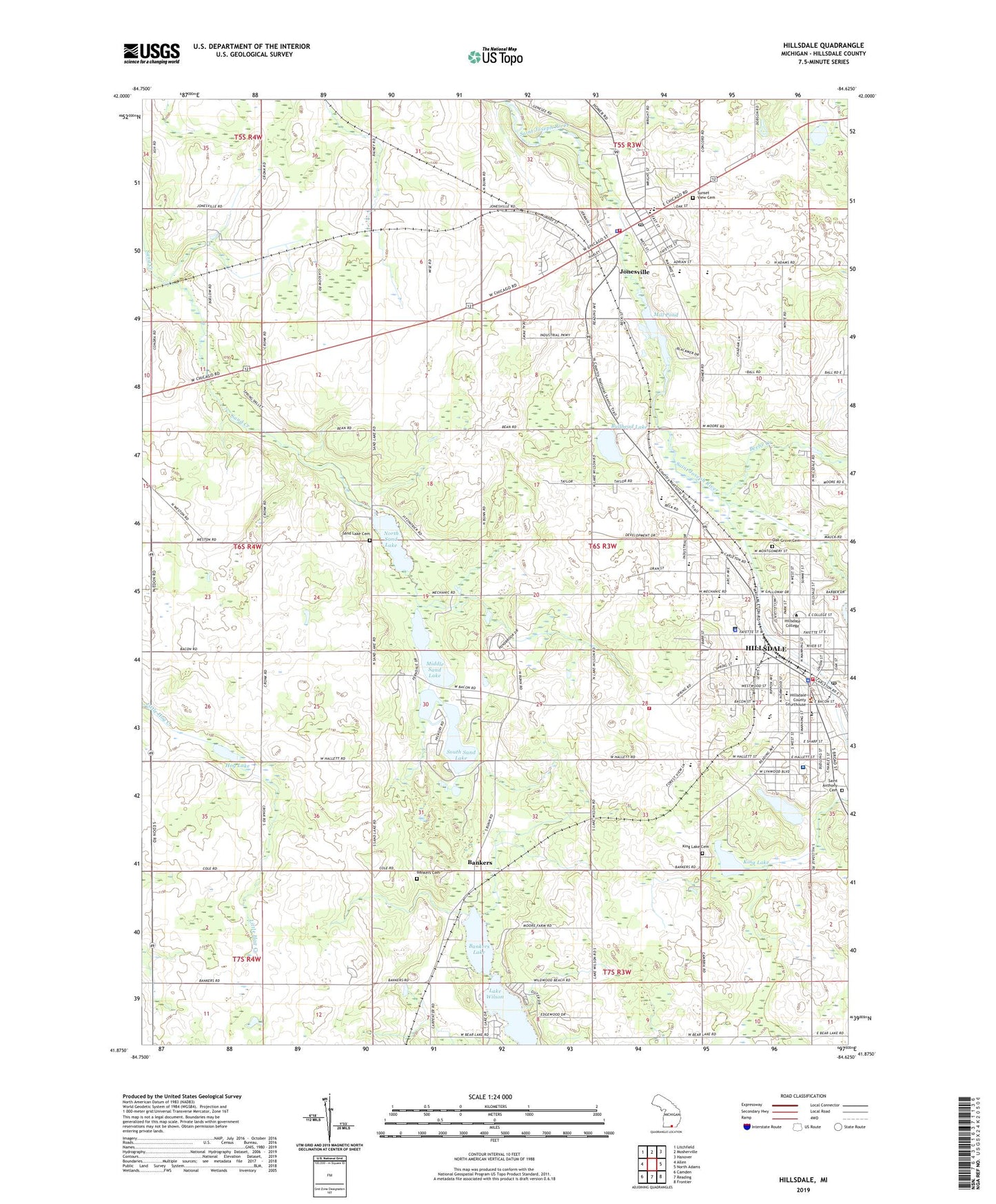 Hillsdale Michigan US Topo Map Image