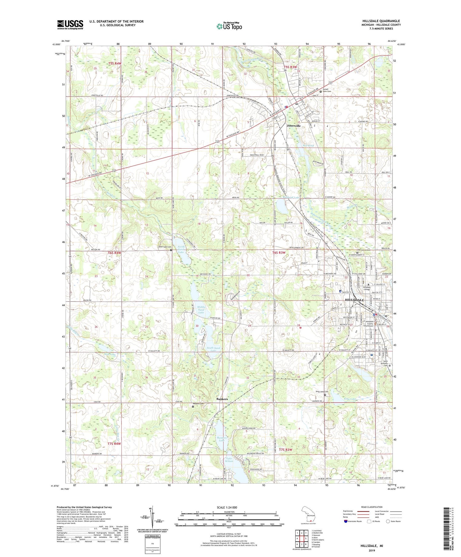 Hillsdale Michigan US Topo Map Image