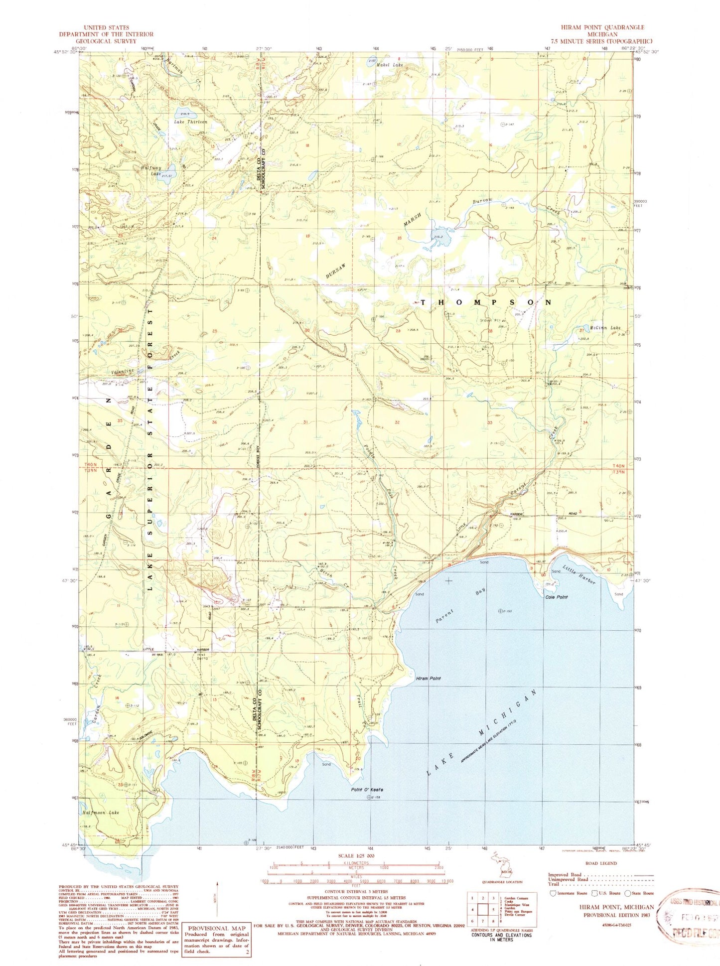 Classic USGS Hiram Point Michigan 7.5'x7.5' Topo Map Image