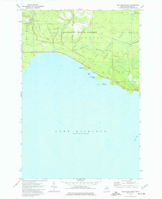 Classic USGS Hog Island Point Michigan 7.5'x7.5' Topo Map Image