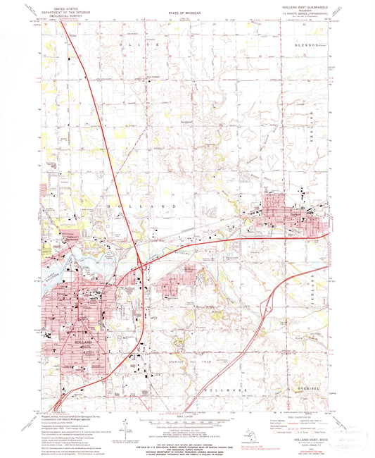 Classic USGS Holland East Michigan 7.5'x7.5' Topo Map Image
