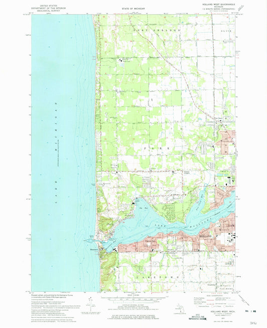Classic USGS Holland West Michigan 7.5'x7.5' Topo Map Image