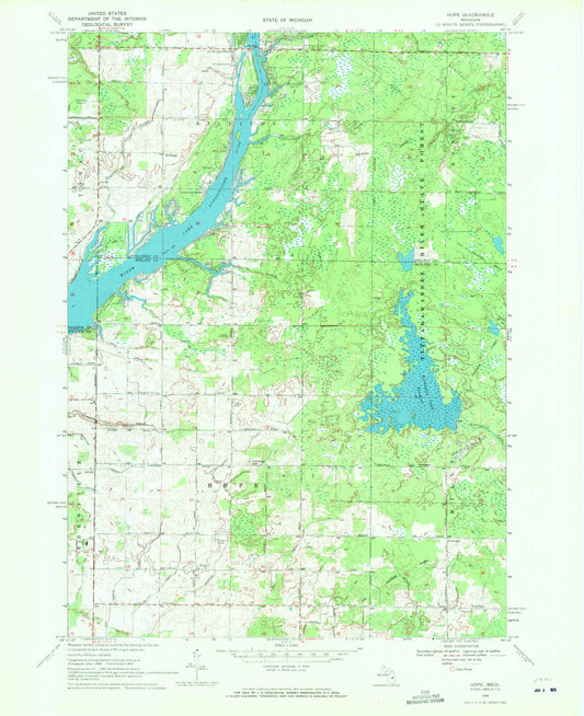 Classic USGS Hope Michigan 7.5'x7.5' Topo Map Image
