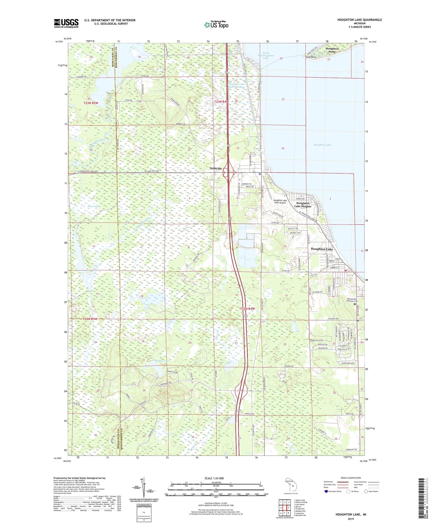 Houghton Lake Michigan US Topo Map Image