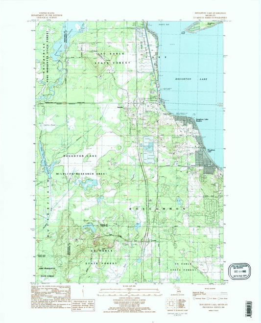 Classic USGS Houghton Lake Michigan 7.5'x7.5' Topo Map Image