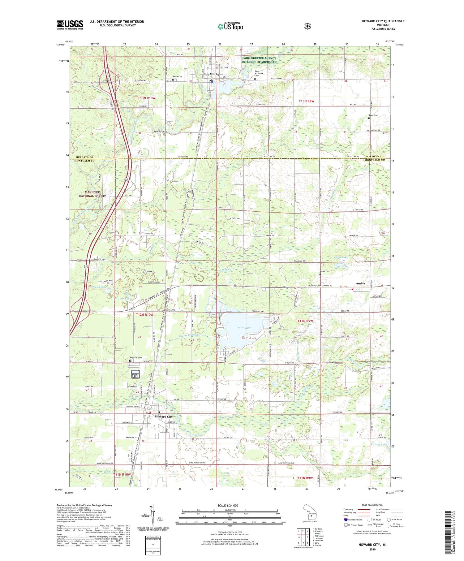 Howard City Michigan US Topo Map Image