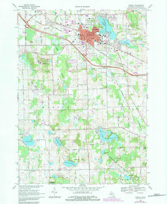 Classic USGS Howell Michigan 7.5'x7.5' Topo Map Image