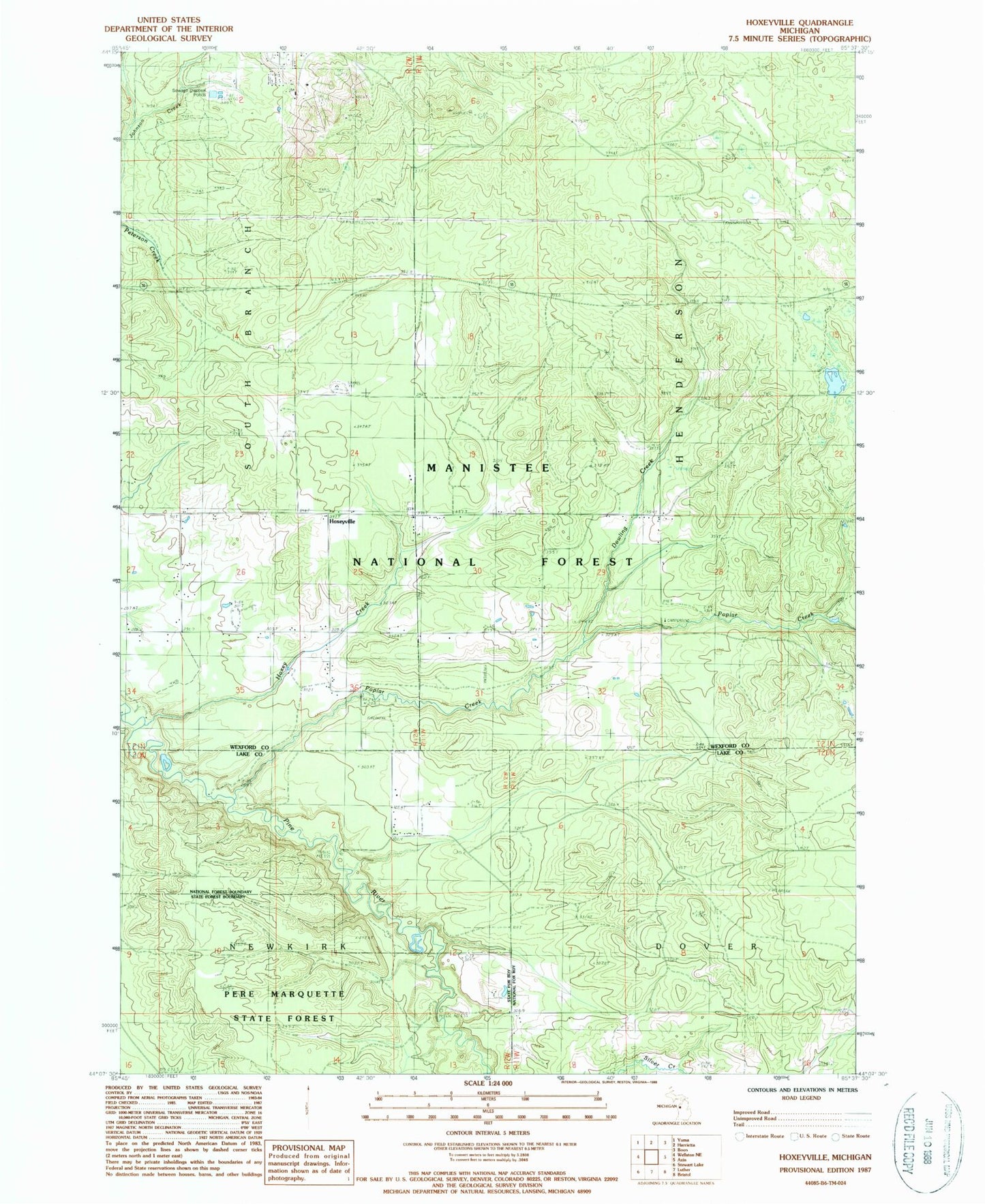 Classic USGS Hoxeyville Michigan 7.5'x7.5' Topo Map Image