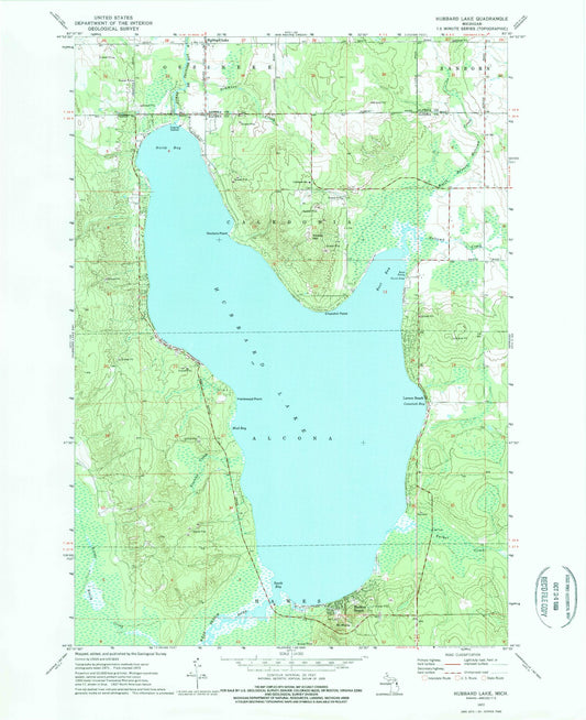Classic USGS Hubbard Lake Michigan 7.5'x7.5' Topo Map Image