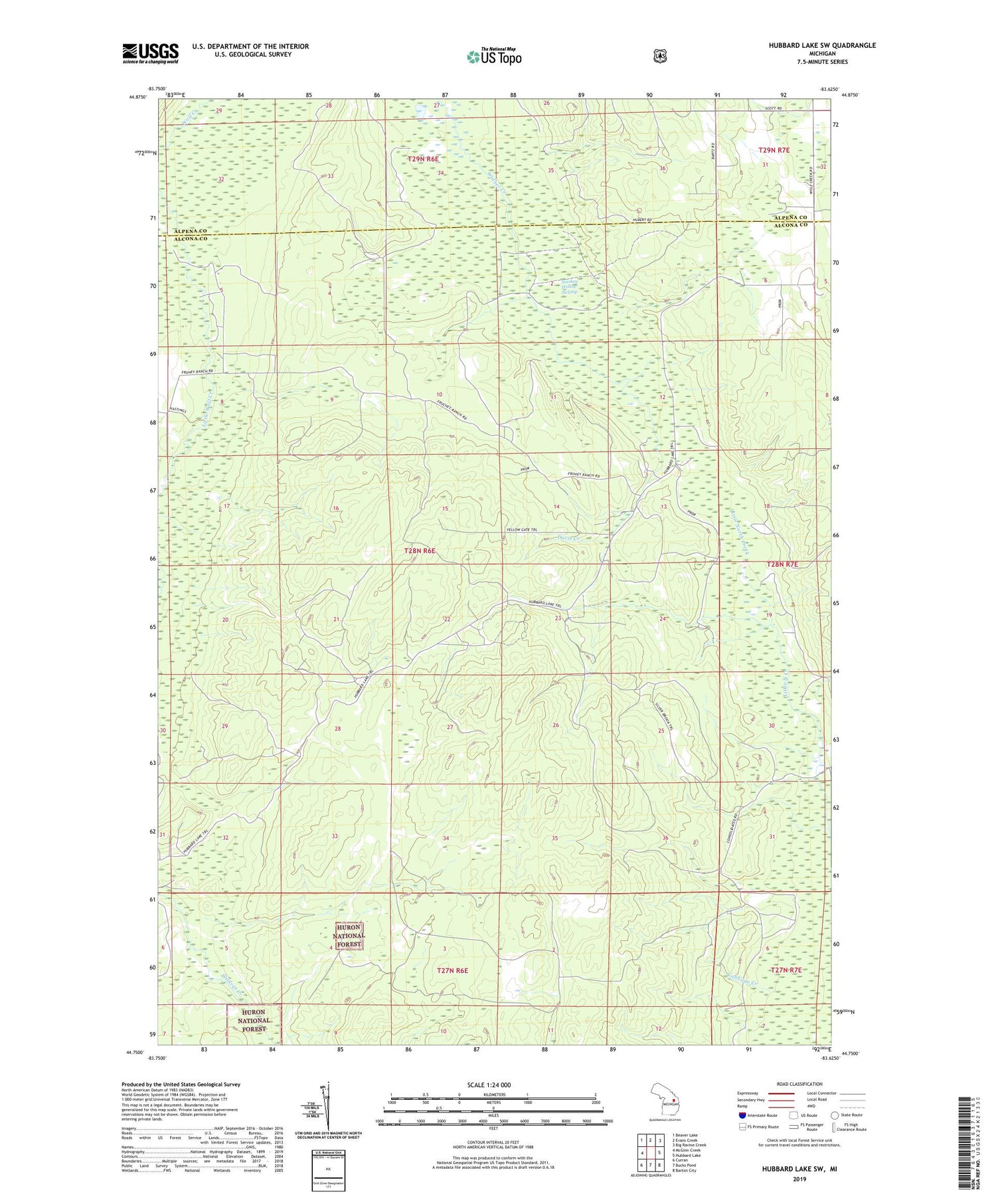 Hubbard Lake SW Michigan US Topo Map Image