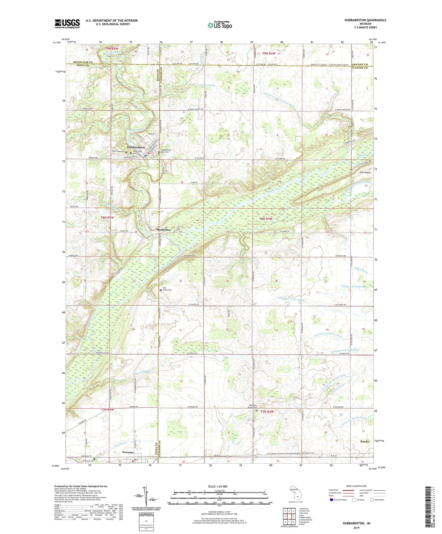 Hubbardston Michigan US Topo Map Image