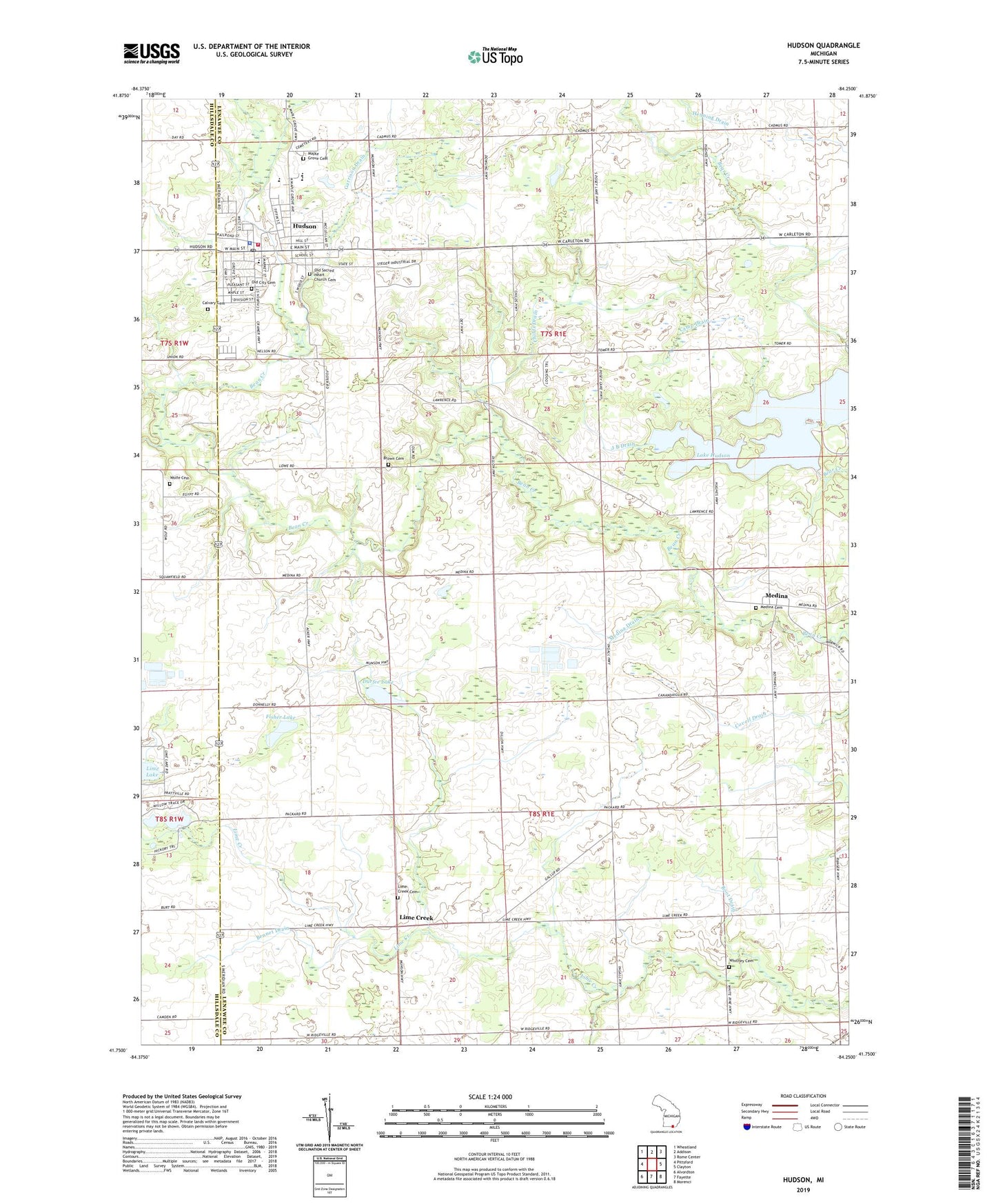 Hudson Michigan US Topo Map Image