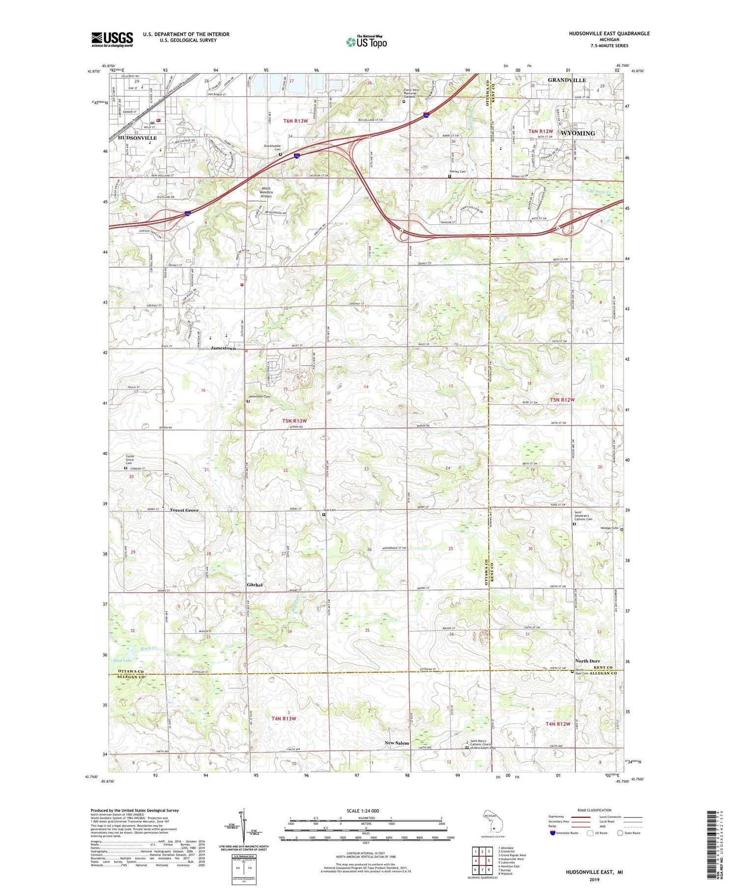 Hudsonville East Michigan US Topo Map Image