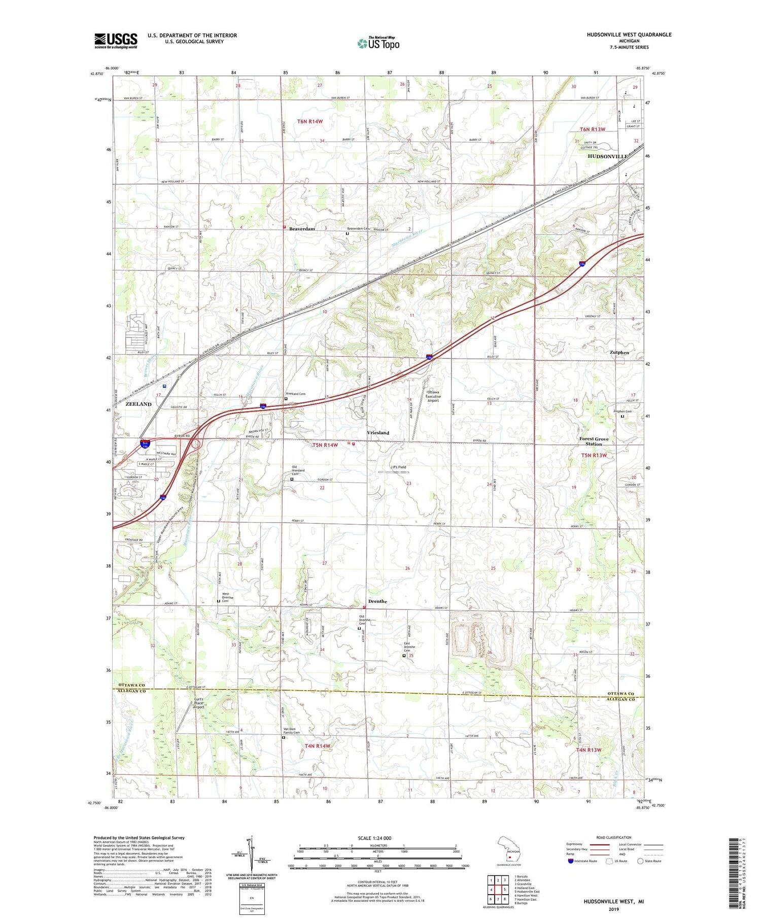 Hudsonville West Michigan US Topo Map Image
