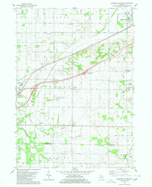 Classic USGS Hudsonville West Michigan 7.5'x7.5' Topo Map Image