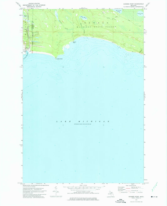 Classic USGS Hughes Point Michigan 7.5'x7.5' Topo Map Image