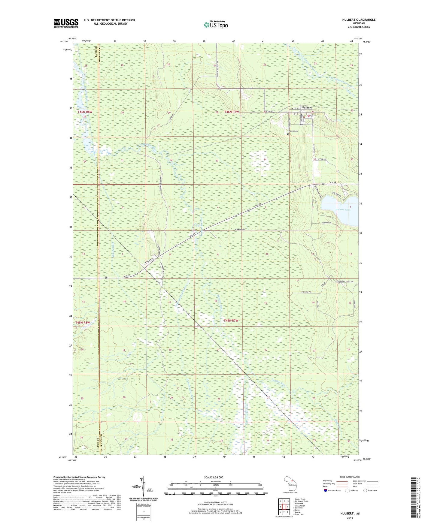 Hulbert Michigan US Topo Map Image