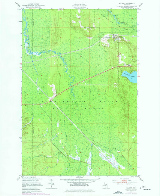 Classic USGS Hulbert Michigan 7.5'x7.5' Topo Map Image