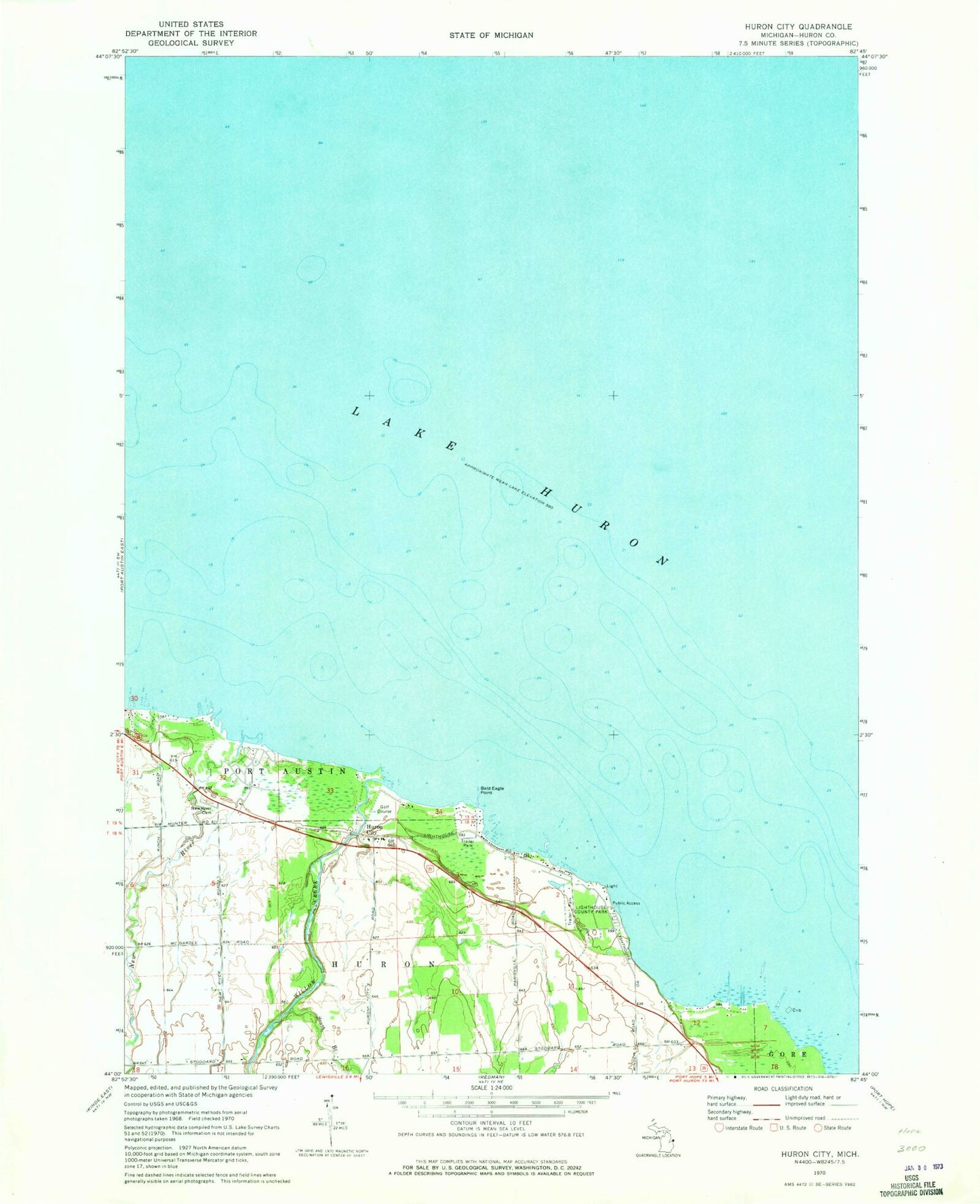 Classic USGS Huron City Michigan 7.5'x7.5' Topo Map Image