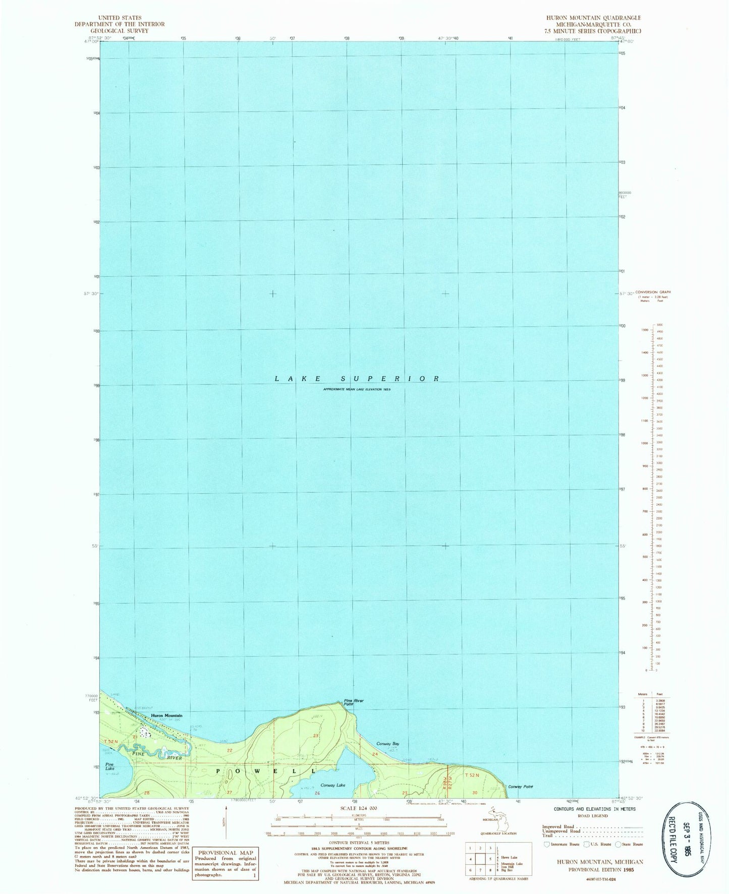 Classic USGS Huron Mountain Michigan 7.5'x7.5' Topo Map Image