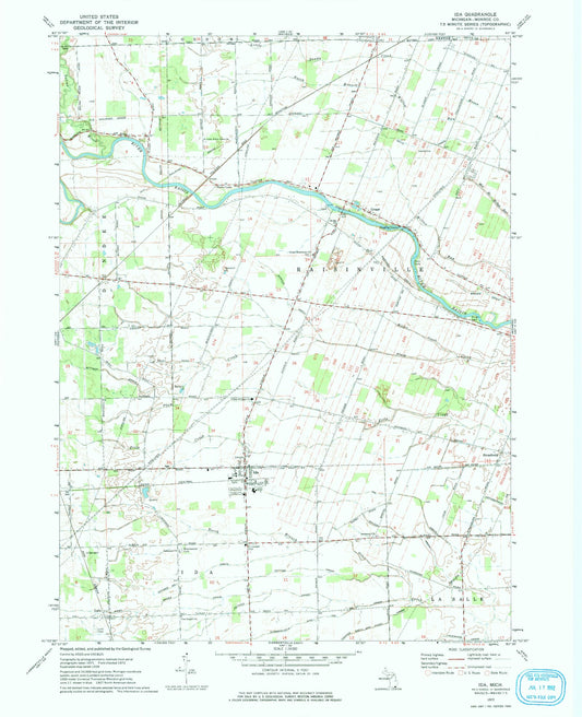 Classic USGS Ida Michigan 7.5'x7.5' Topo Map Image