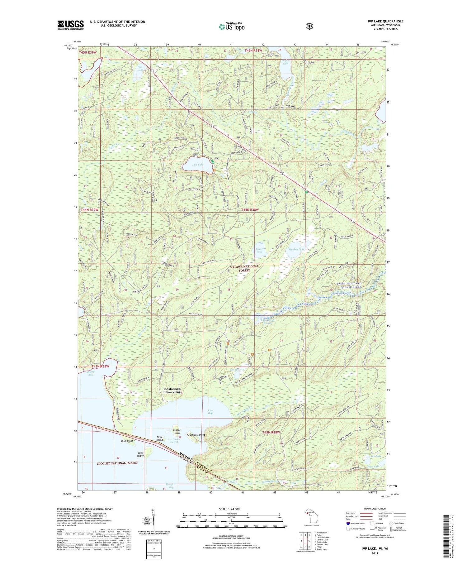 Imp Lake Michigan US Topo Map Image