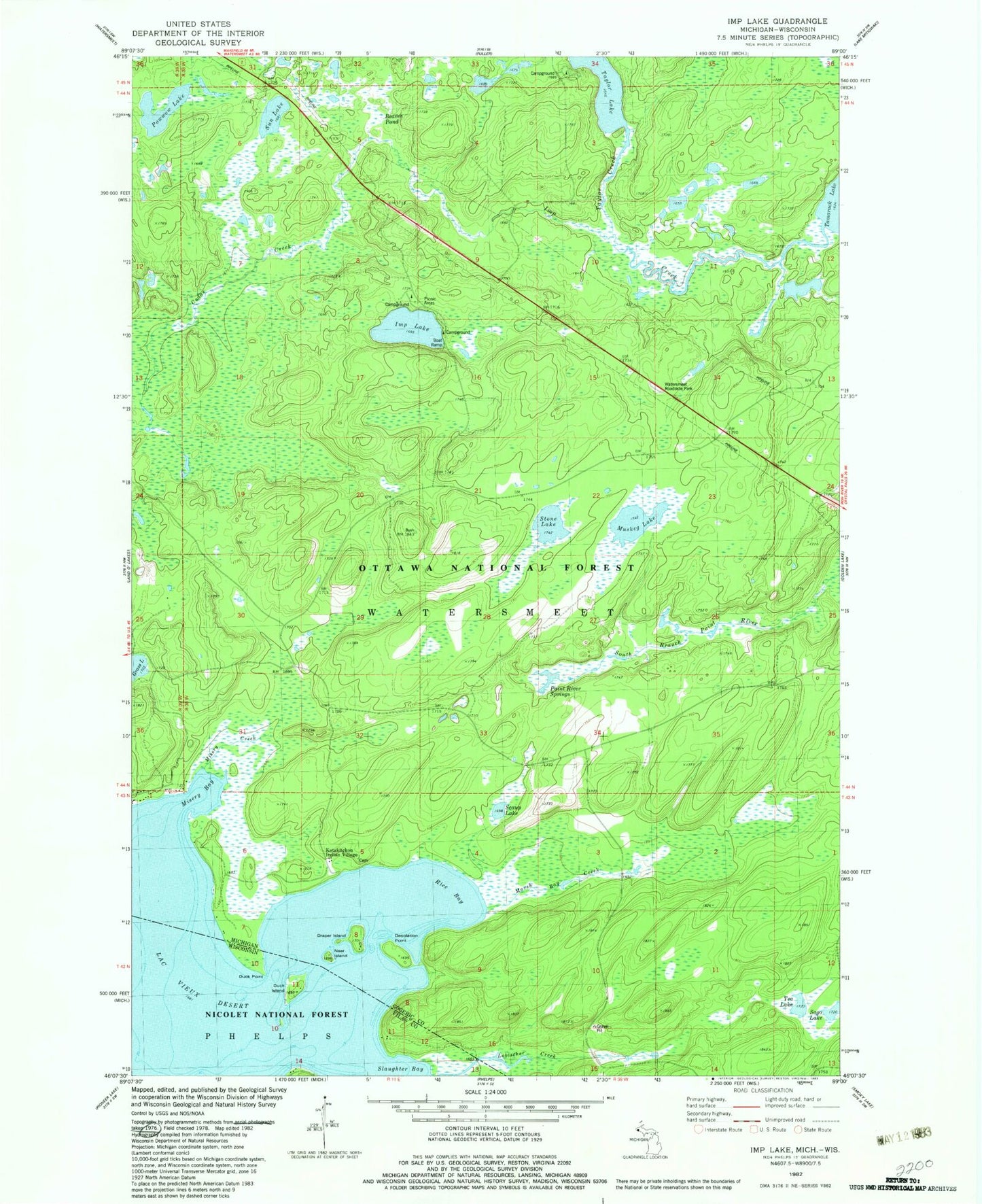 Classic USGS Imp Lake Michigan 7.5'x7.5' Topo Map Image