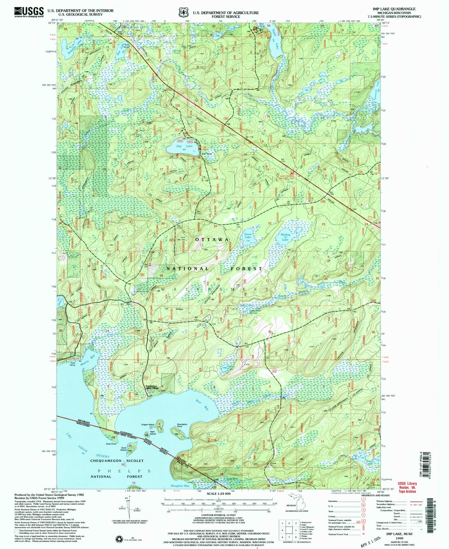 Classic USGS Imp Lake Michigan 7.5'x7.5' Topo Map Image