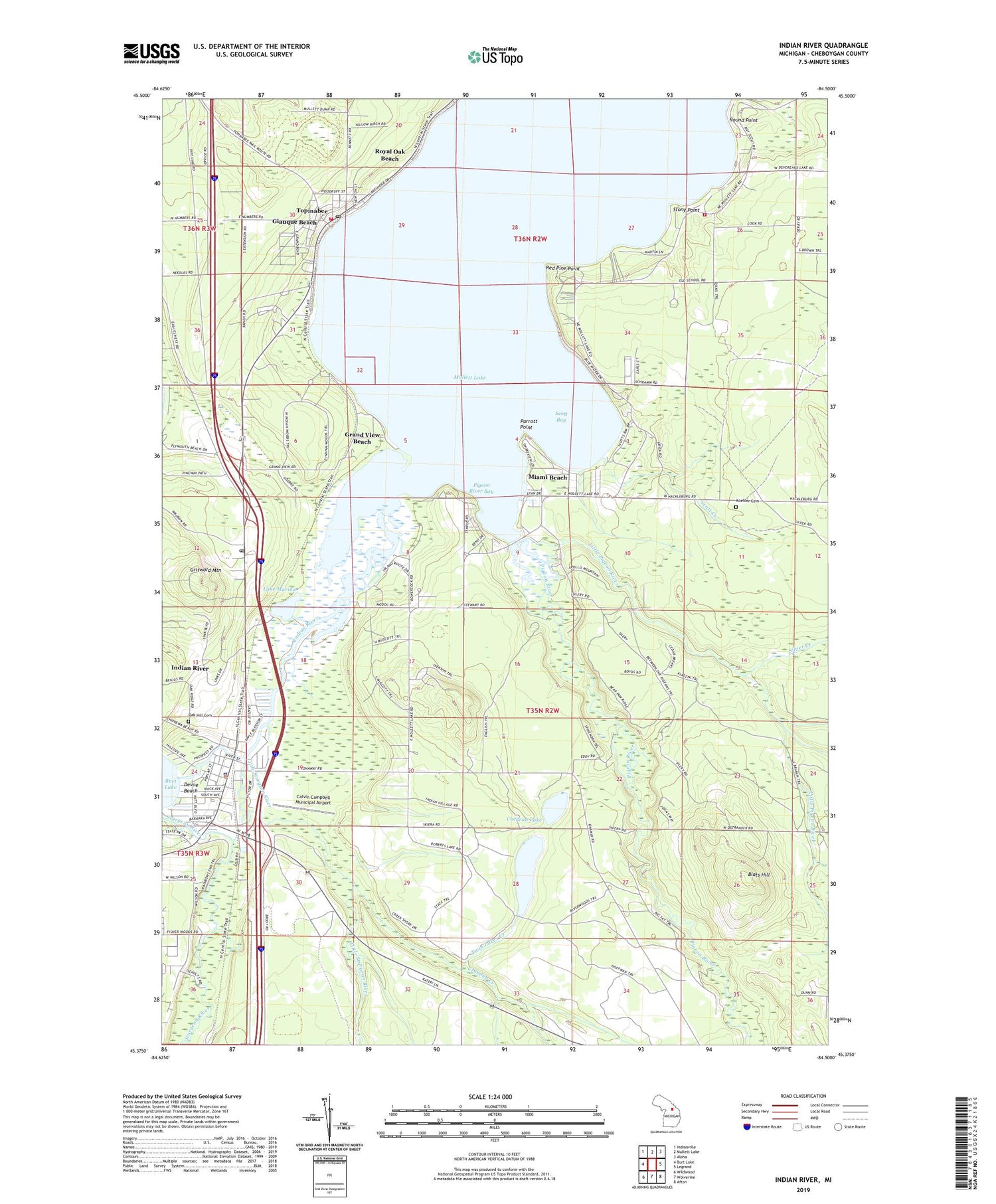 Indian River Michigan US Topo Map Image