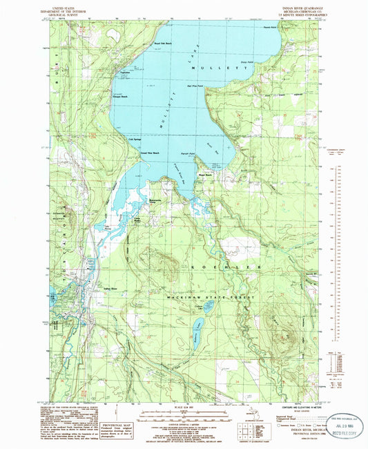 Classic USGS Indian River Michigan 7.5'x7.5' Topo Map Image