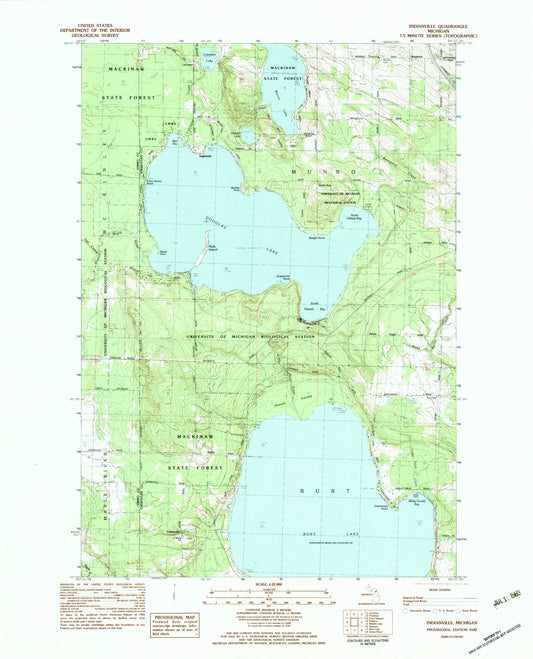 Classic USGS Indianville Michigan 7.5'x7.5' Topo Map Image