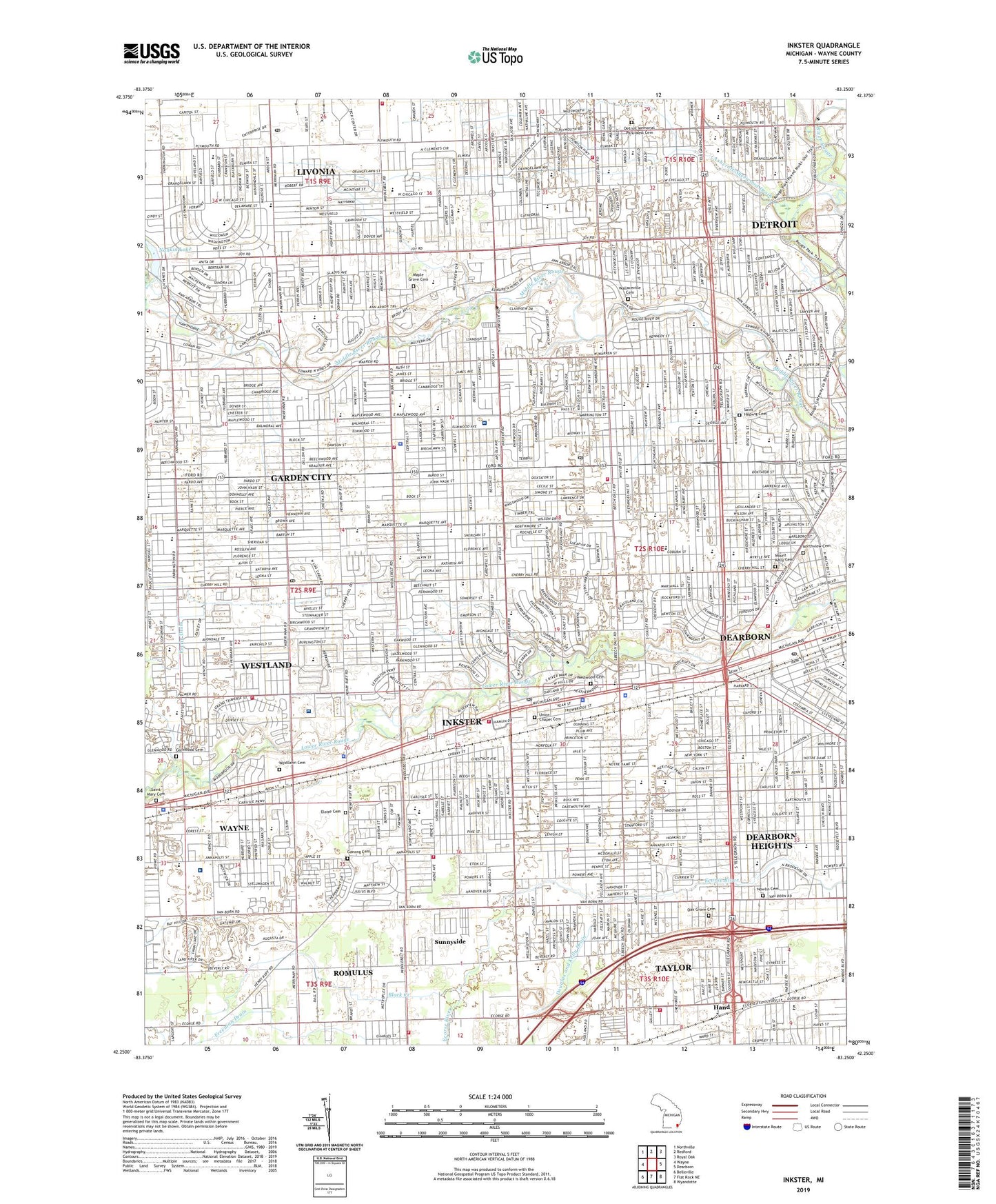 Inkster Michigan US Topo Map Image