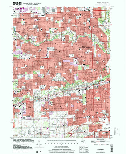 Classic USGS Inkster Michigan 7.5'x7.5' Topo Map Image