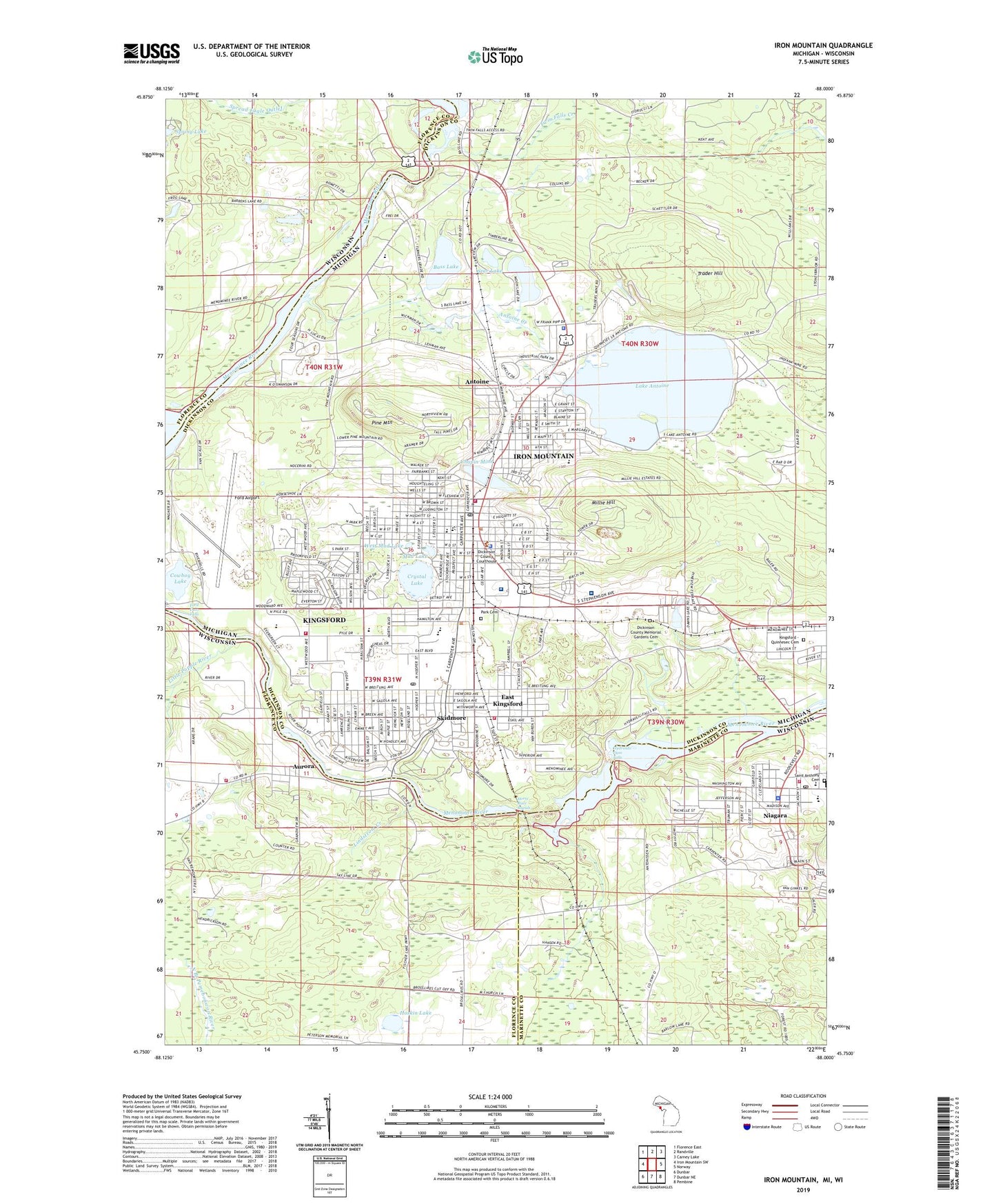 Iron Mountain Michigan US Topo Map Image
