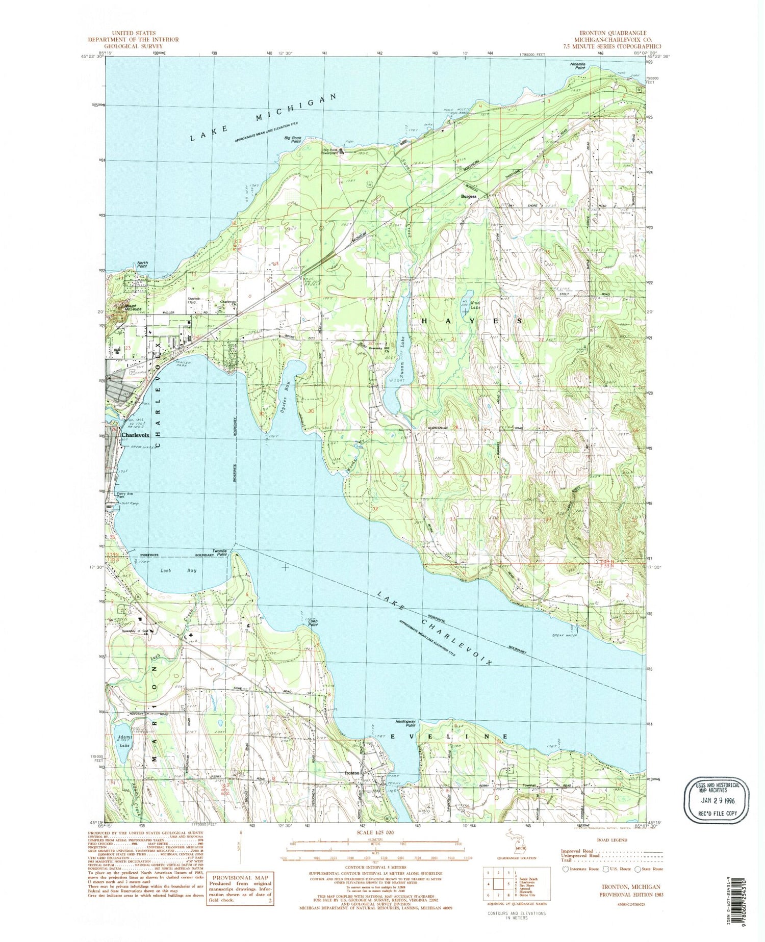 Classic USGS Ironton Michigan 7.5'x7.5' Topo Map Image