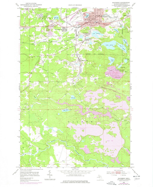 Classic USGS Ishpeming Michigan 7.5'x7.5' Topo Map Image