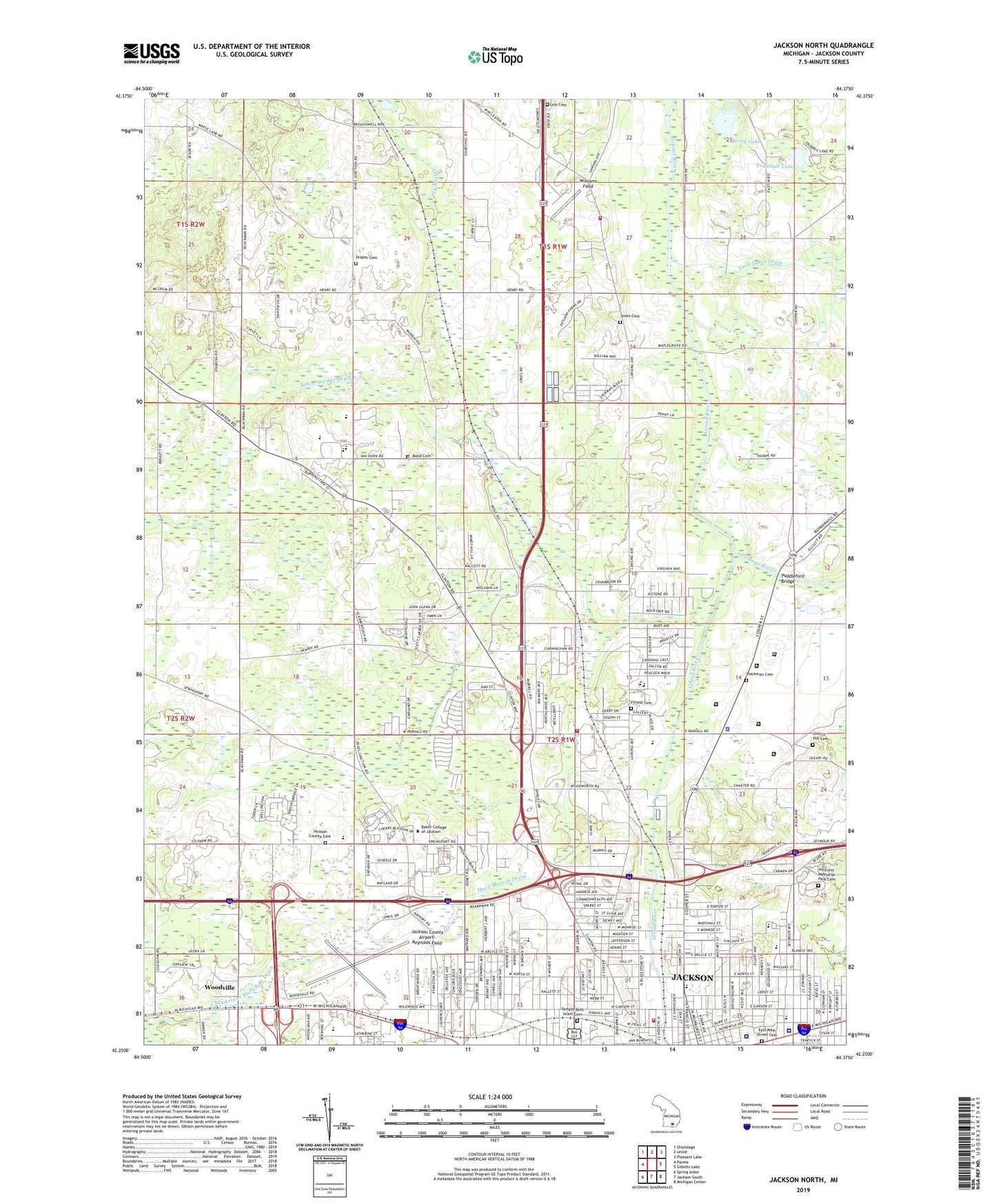 Jackson North Michigan US Topo Map Image