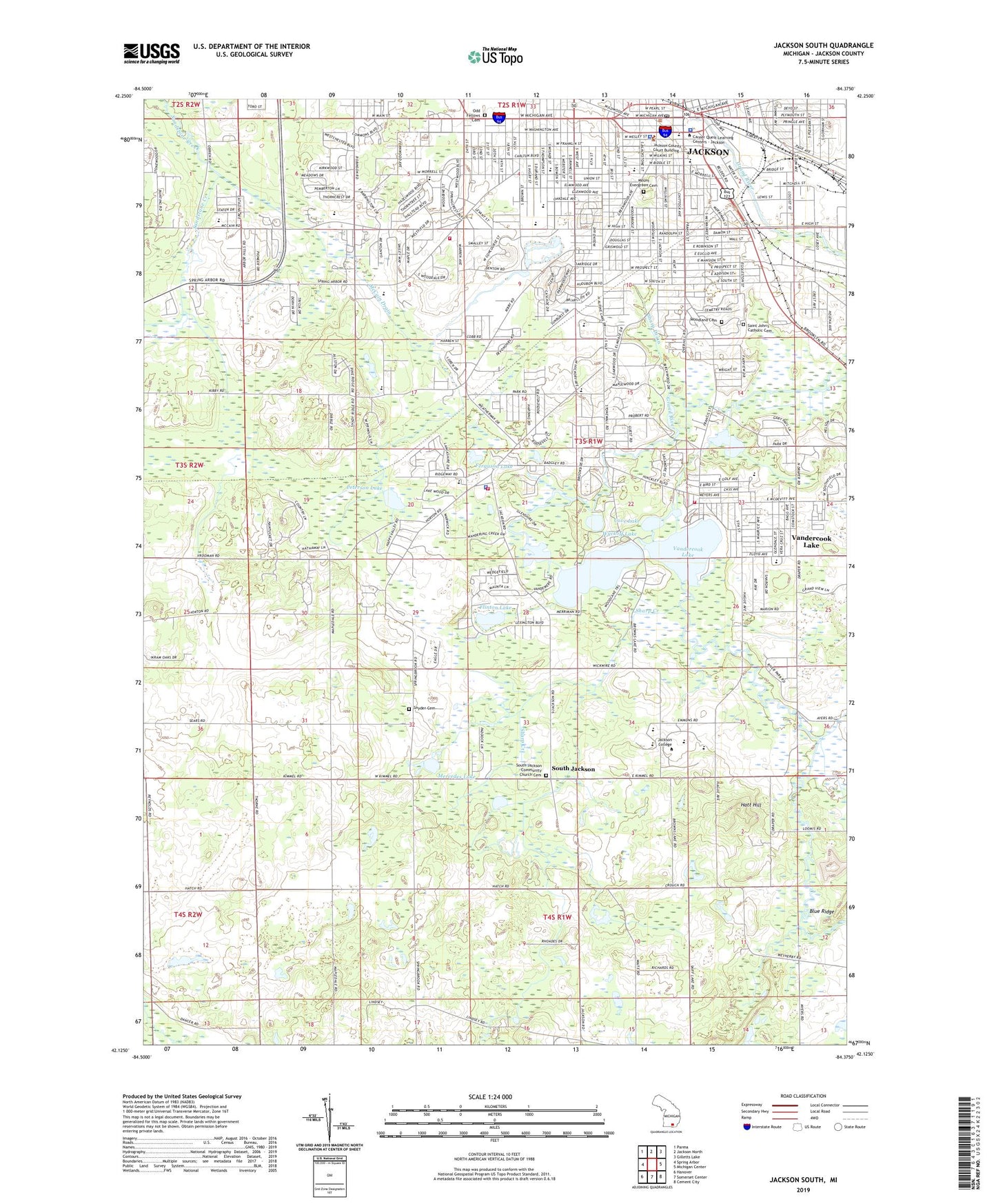 Jackson South Michigan US Topo Map Image