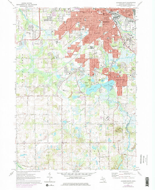 Classic USGS Jackson South Michigan 7.5'x7.5' Topo Map Image