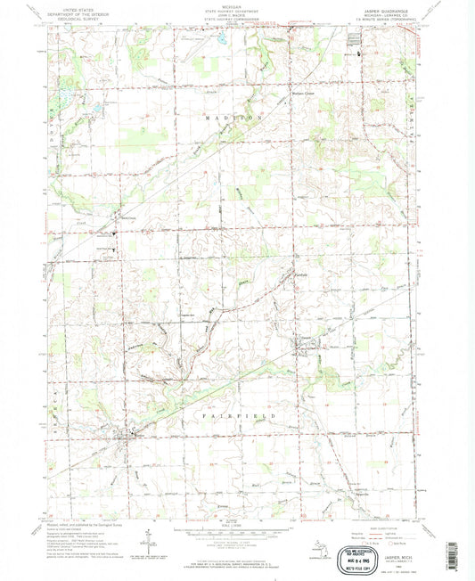 Classic USGS Jasper Michigan 7.5'x7.5' Topo Map Image