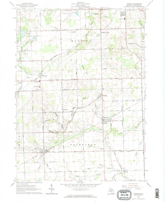 Classic USGS Jasper Michigan 7.5'x7.5' Topo Map Image