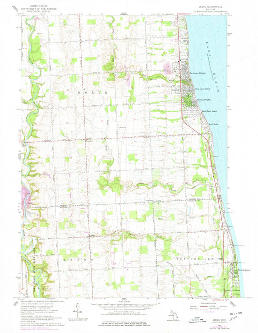 Classic USGS Jeddo Michigan 7.5'x7.5' Topo Map Image