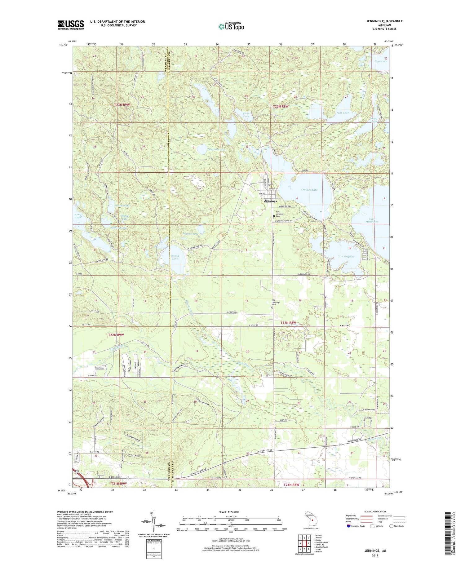 Jennings Michigan US Topo Map Image