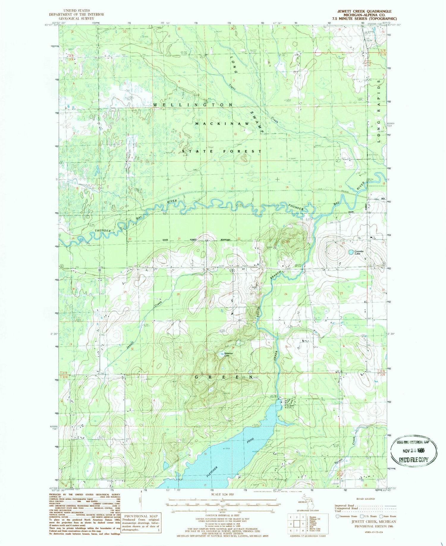 Classic USGS Jewett Creek Michigan 7.5'x7.5' Topo Map Image