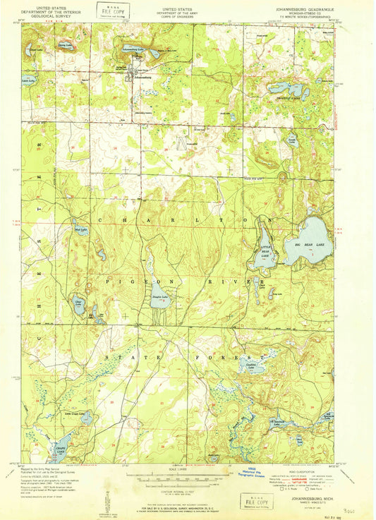 Classic USGS Johannesburg Michigan 7.5'x7.5' Topo Map Image