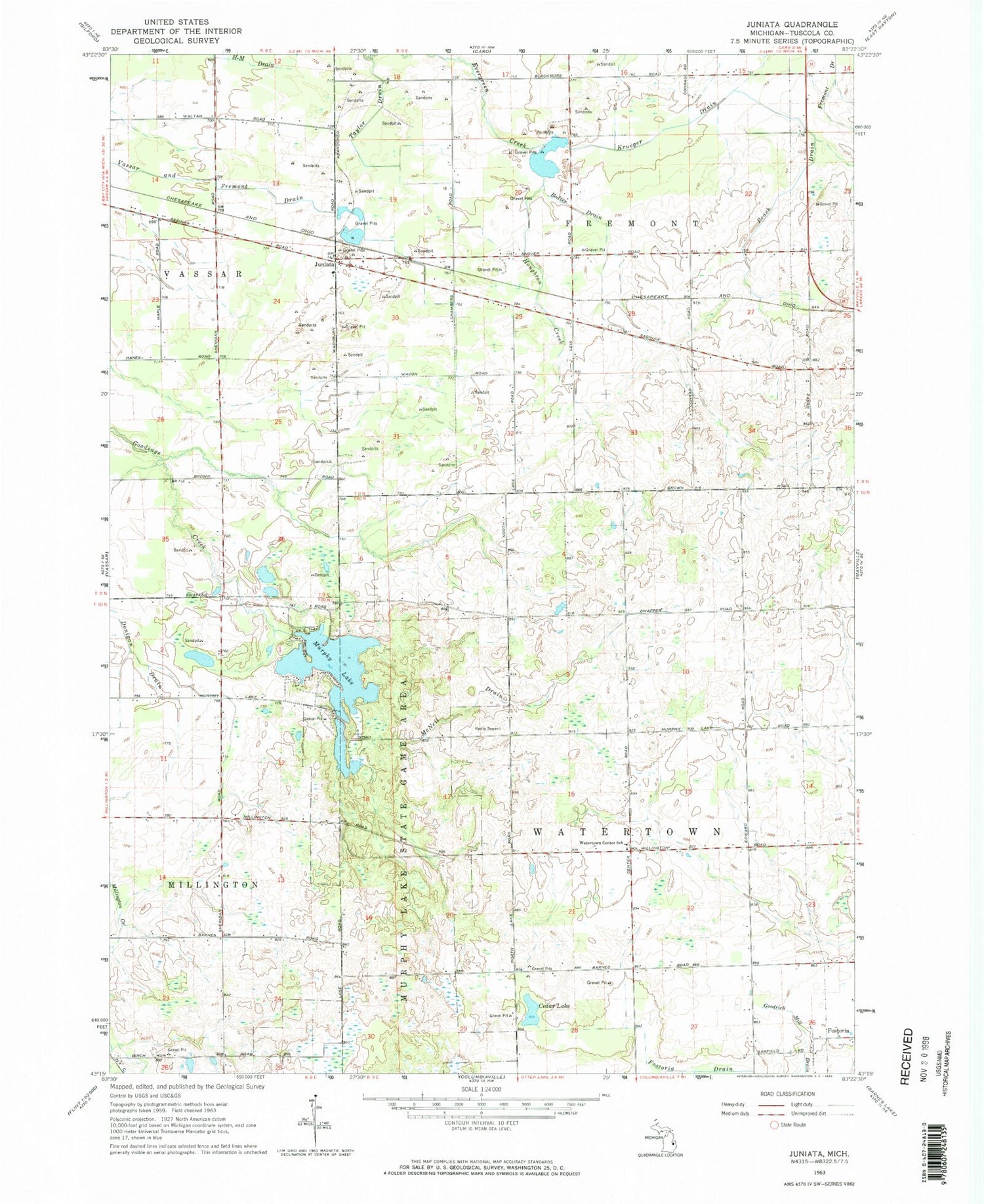 Classic USGS Juniata Michigan 7.5'x7.5' Topo Map Image